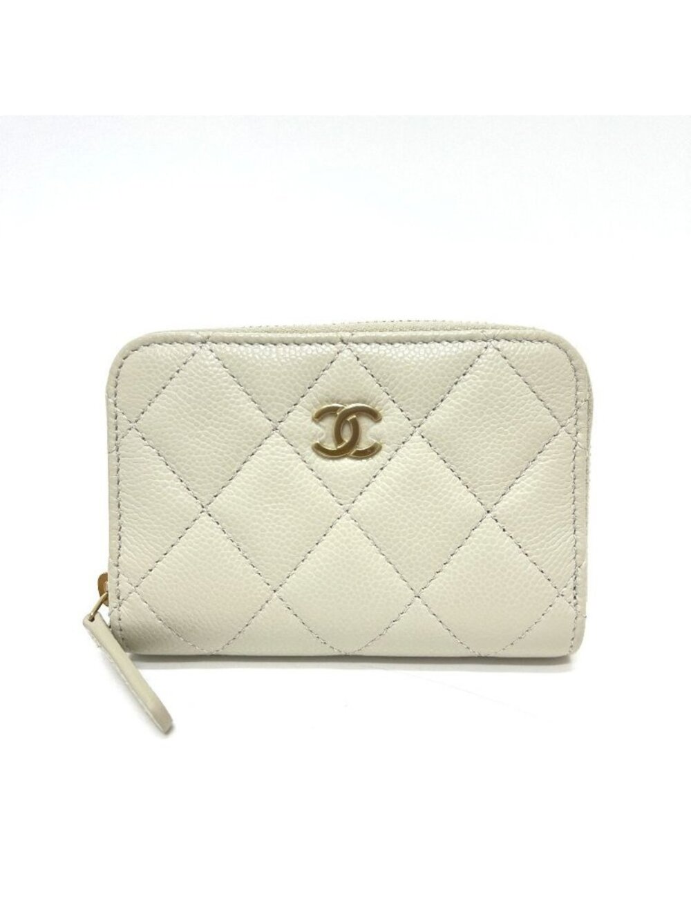 Chanel Coin Case CC Logo Quilted Caviar Leather Gray